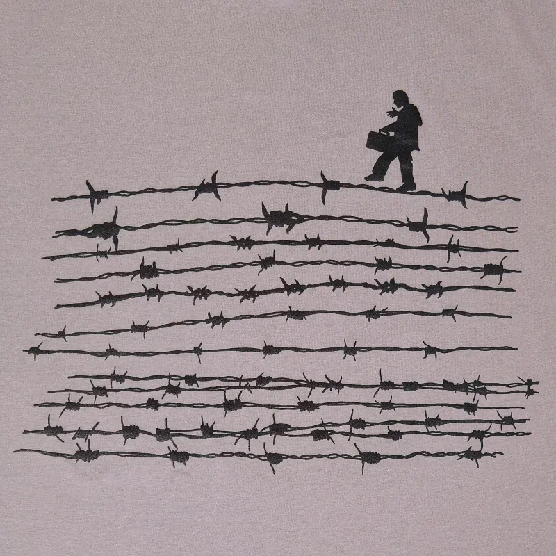 Pánské bavlněné tričko s vtipným potiskem Provazochodec na ostnatém drátu, L