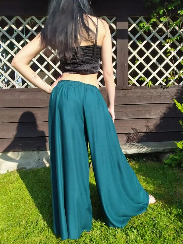 Vzdušné palazzo kalhoty z chladivé viskózy, barva petrolejová