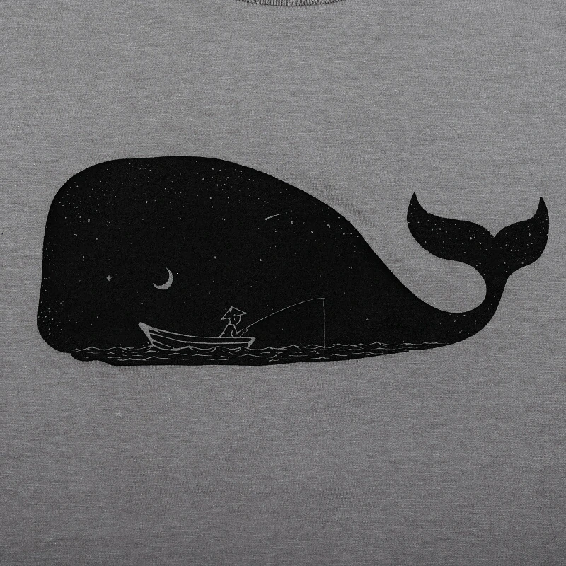 Pánské bavlněné tričko s vtipným potiskem Rybář na loďce v útrobách velryby, XL