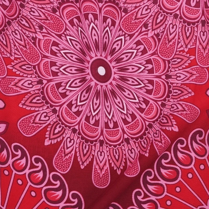 Pohodlné letní kalhoty s kapsami, barva červená s etno vzorem