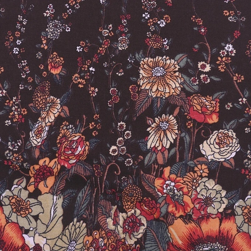 Pohodlné letní kalhoty s kapsami, barva černá s květinami