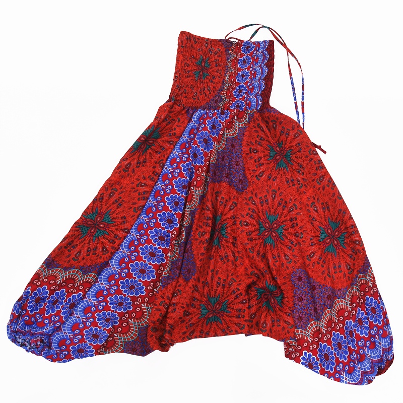 Boho kalhoty 2v1: Svoboda v pohybu i stylu, barva červeno modrá